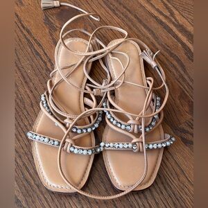 Anthropologie tie up leather flats